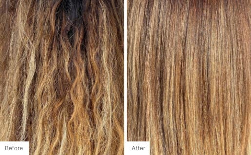 1 - Before and After Real Results picture of a woman's hair.