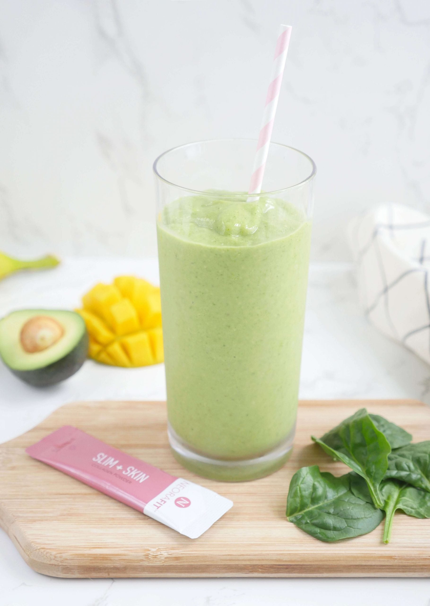 Lifestyle shot of creamy avocado protein smoothie