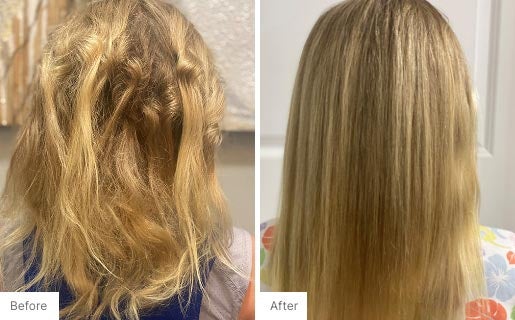 7 - Before and After Real Results picture of a woman's hair.