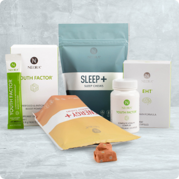 Neora Holistic Wellness Set incluye Youth Factor Powder, Sleep+ y Energy+ Wellness Chews, EHT Brain Formula